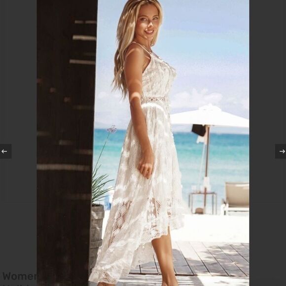 Women's Lace Hollow Out Tassel Trim V Neck Bohemian Maxi Dress XXL - Picture 5 of 9